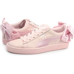 Puma Blush Pink Basket Bow Ribbon Sneakers